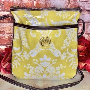 Annie Griffin Yellow and White Damask Coated Canvas Crossbody Bag